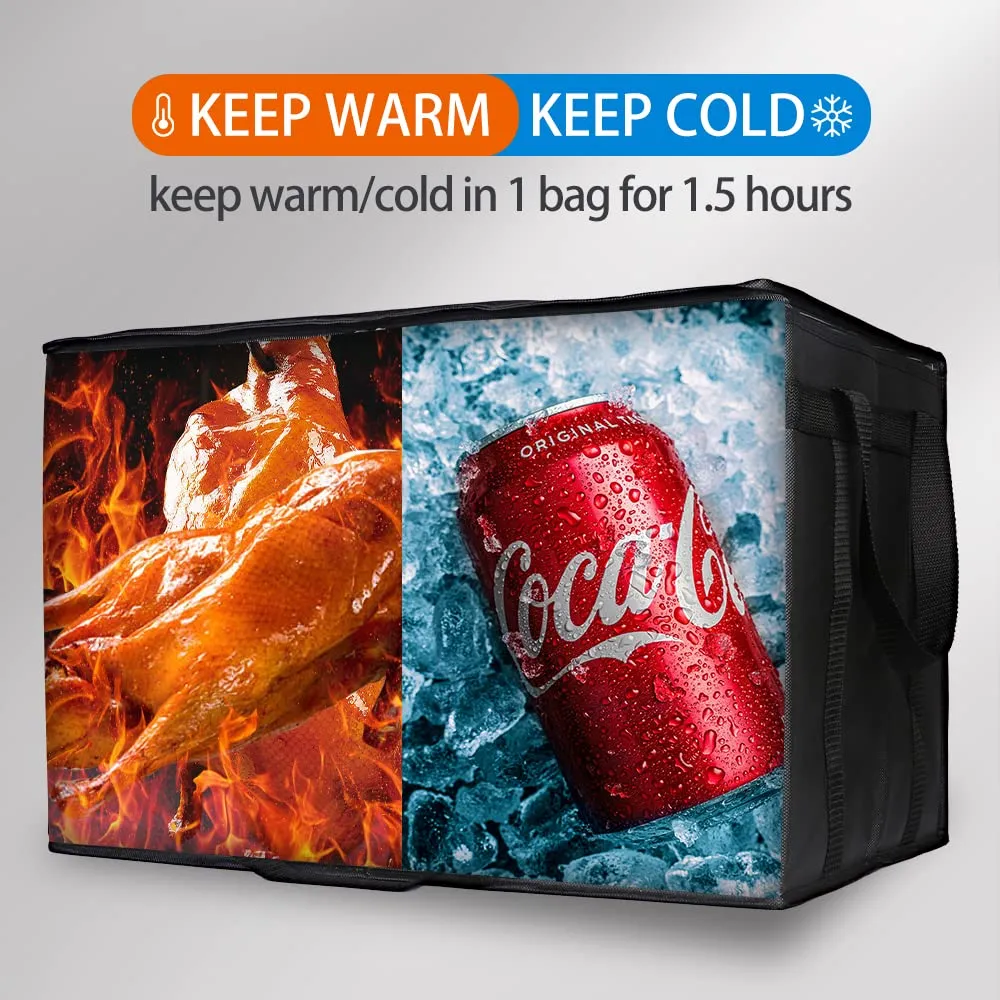 Bodaon 5-Pack Insulated Food Delivery Bag for Hot and Cold Meal, XXX-Large, Grocery Tote Insulation Bag for Catering, Pizza Warmer, Black