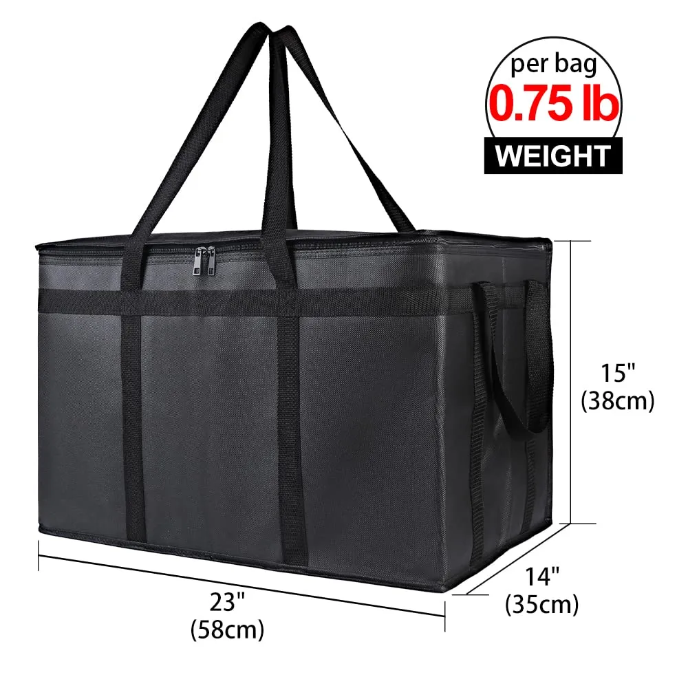 Bodaon Catering Bag with Removable Hard Bottom, XXX-Large Insulated Food/Pizza Delivery Bag for Doordash/Uber Eats, Cooler/Hot Bags, Insulated Grocery Food Warmer Container Supplies (2Pk, Black   Red)