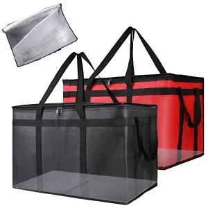 Bodaon Catering Bag with Removable Hard Bottom, XXX-Large Insulated Food/Pizza Delivery Bag for Doordash/Uber Eats, Cooler/Hot Bags, Insulated Grocery Food Warmer Container Supplies (2Pk, Black   Red)