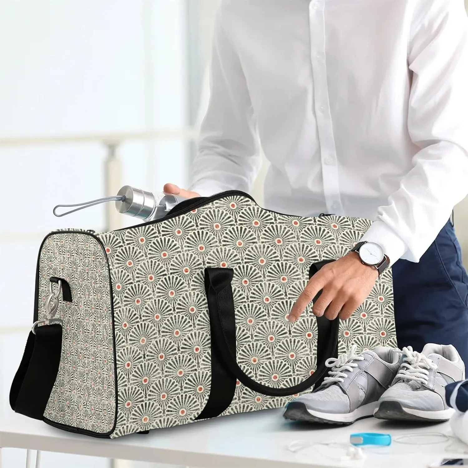 Bohemian Stripe Flower Travel Duffle Bag, Weekender Bags for Women Men, Carry on Overnight Bag Waterproof Gym Bags, Hospital Bag for Labor and Delivery