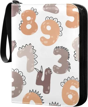 Boho Dinosaur Numbers Pattern Card Binder for Trading Cards, 4 Pocket with 50 Sleeves up to 400 Cards, Double Sided Pockets Card Holder Carry Case for Baseball Card, Football Card, Gaming Cards