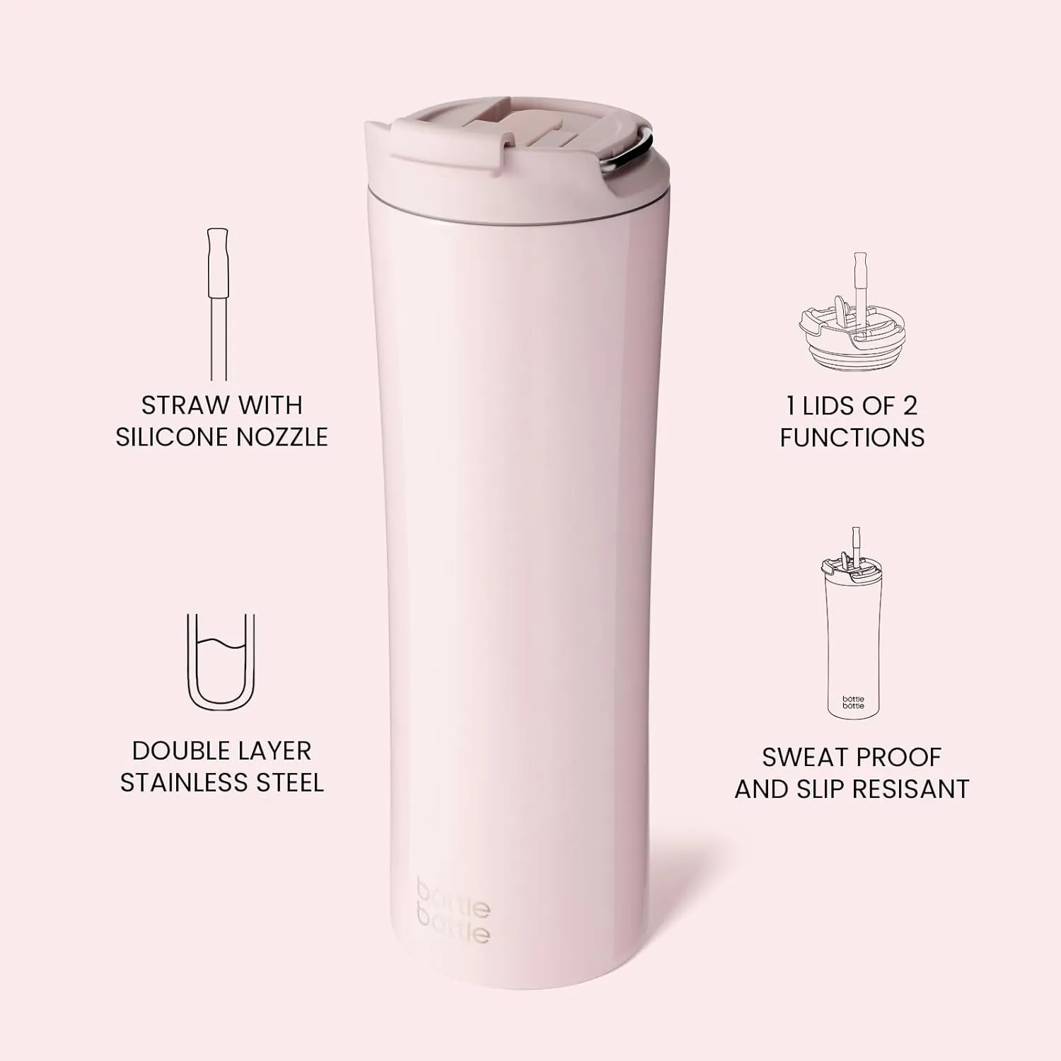 BOTTLE BOTTLE Insulated Water Bottle Coffee Tumblers with Dual-use Lid and Straw Double Walled Iced Travel Coffee Mug for Woman and Man 24oz Stainless Steel Tumbler with Handle