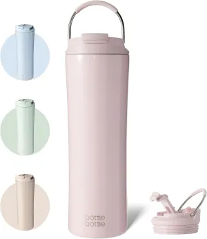 BOTTLE BOTTLE Insulated Water Bottle Coffee Tumblers with Dual-use Lid and Straw Double Walled Iced Travel Coffee Mug for Woman and Man 24oz Stainless Steel Tumbler with Handle