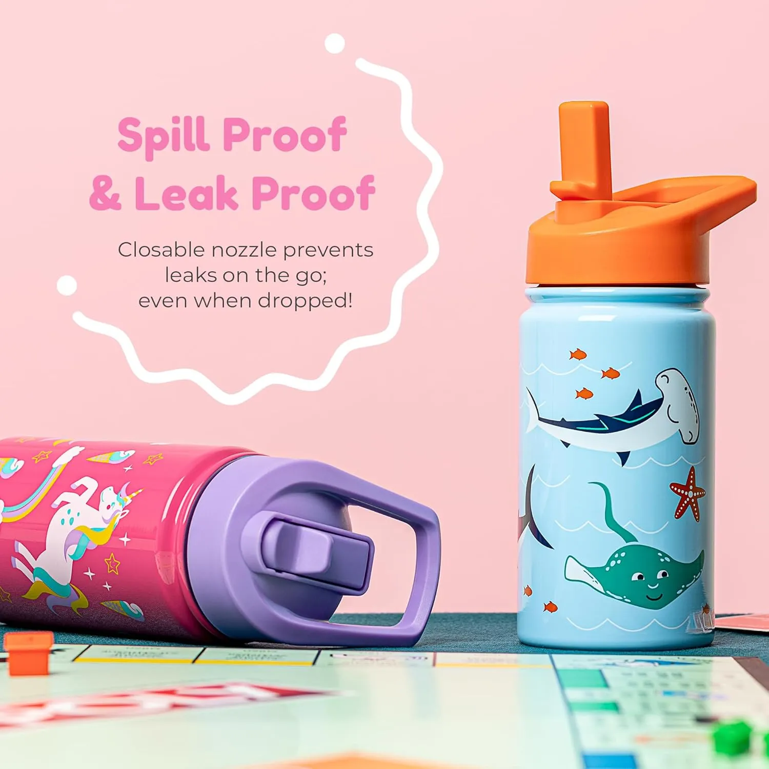 BOZ Kids Stainless Steel Insulated Water Bottle for School with Straw Lid, Leak Proof for Toddlers, 14 oz (414ml) (Mermaid)