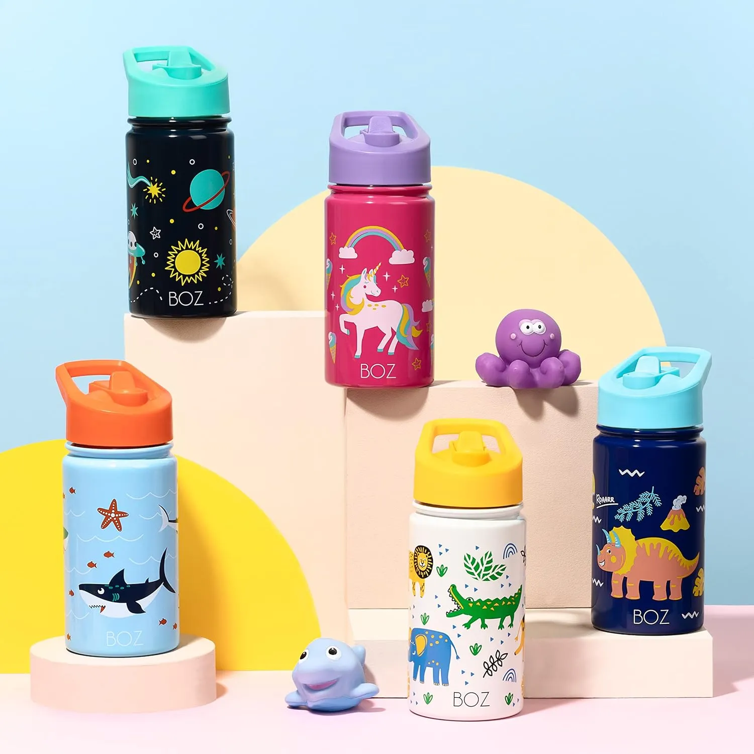 BOZ Kids Stainless Steel Insulated Water Bottle for School with Straw Lid, Leak Proof for Toddlers, 14 oz (414ml) (Mermaid)