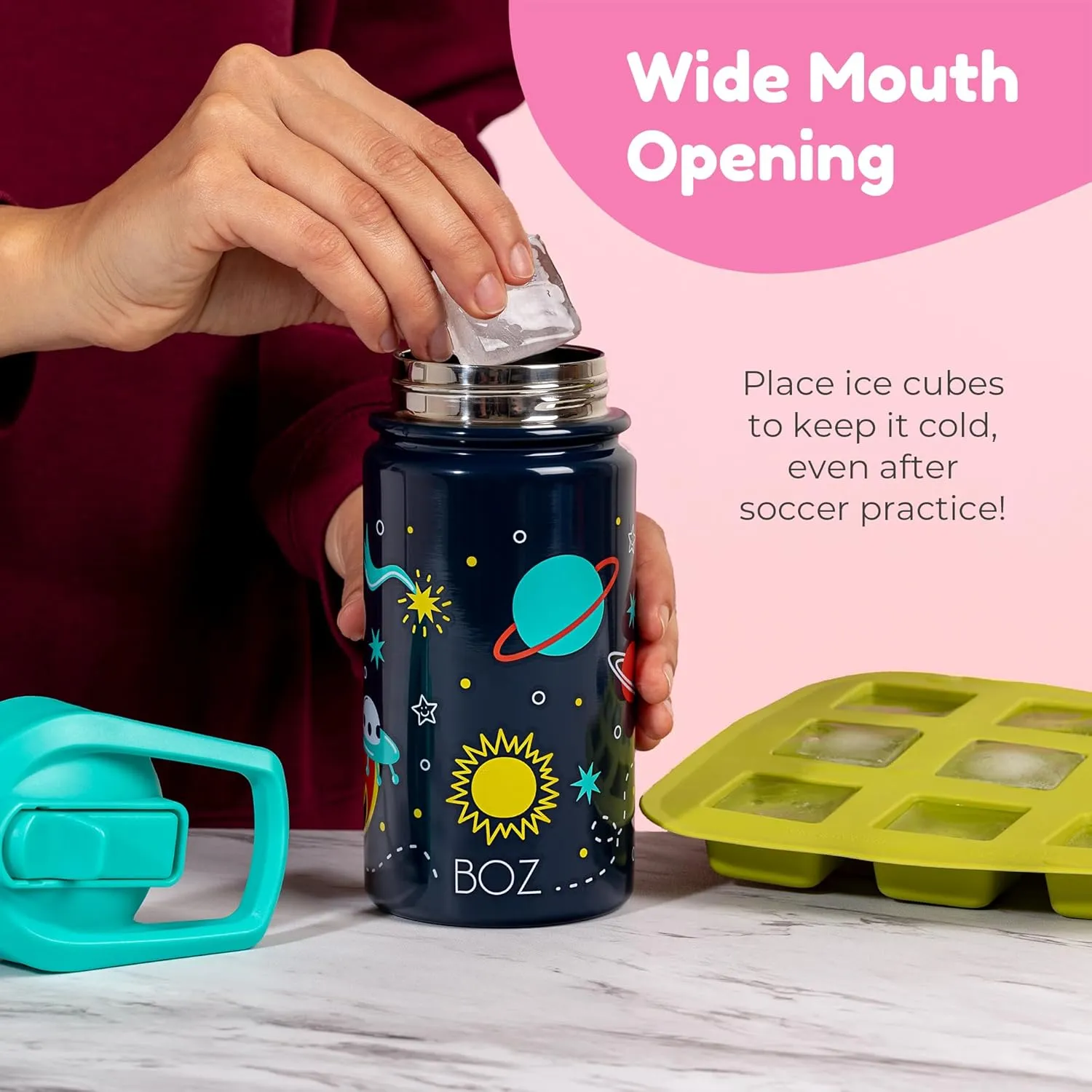 BOZ Kids Stainless Steel Insulated Water Bottle for School with Straw Lid, Leak Proof for Toddlers, 14 oz (414ml) (Mermaid)