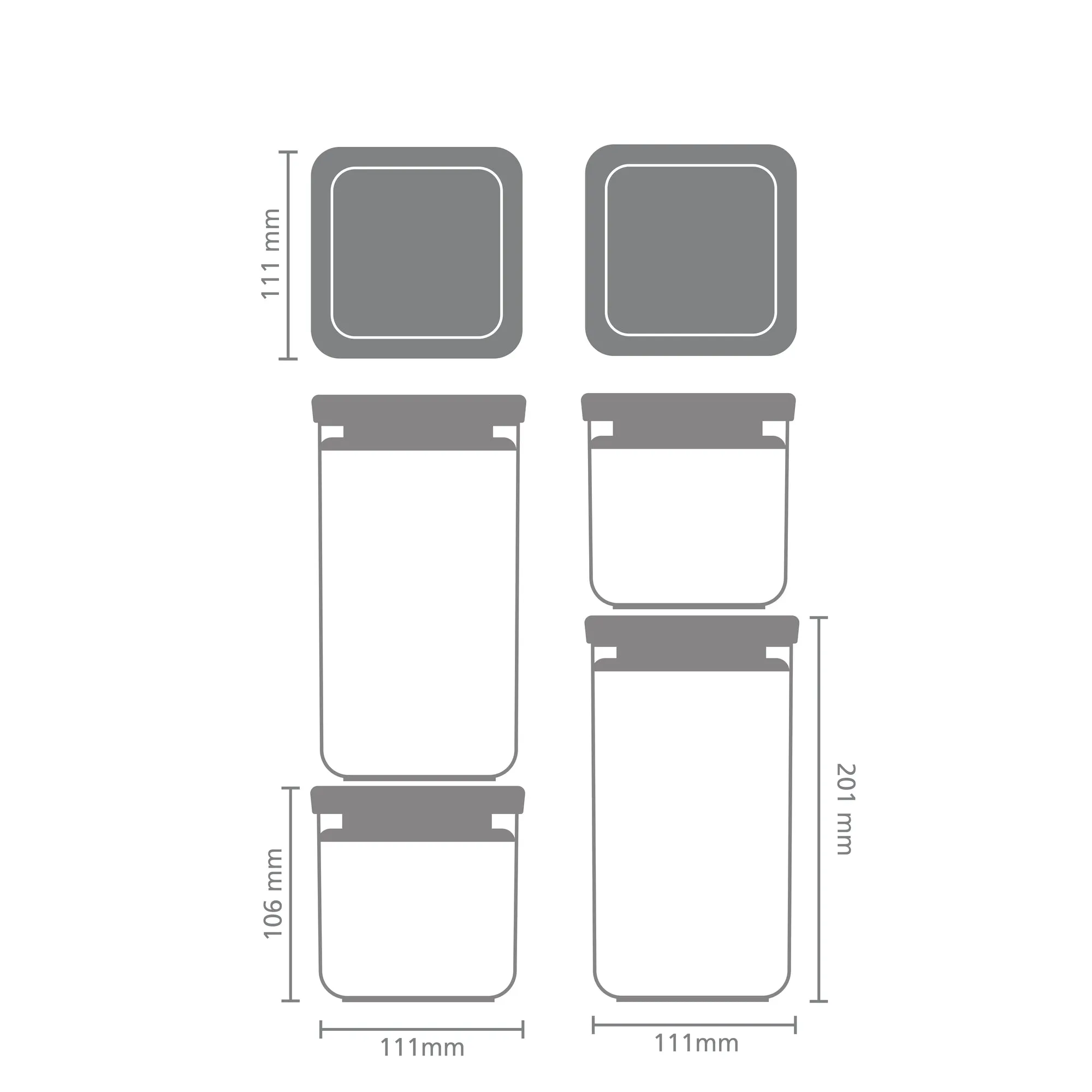 Brabantia Tasty  Stackable Canisters, 2x0.7 Litres & 2x1.6 Litres - Dark Grey