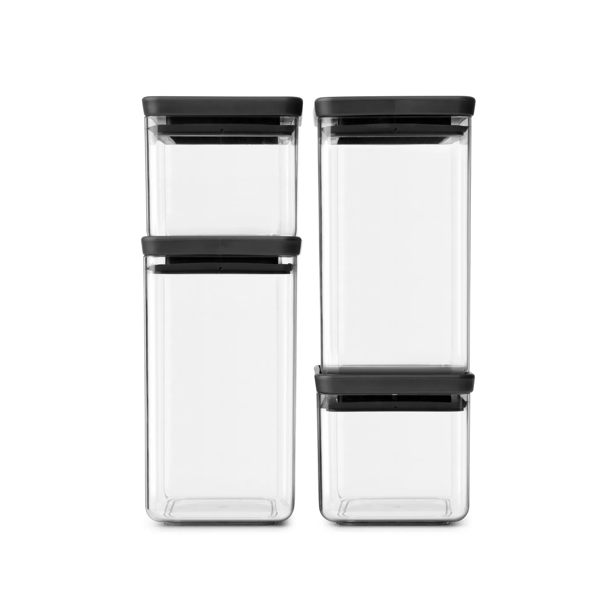 Brabantia Tasty  Stackable Canisters, 2x0.7 Litres & 2x1.6 Litres - Dark Grey