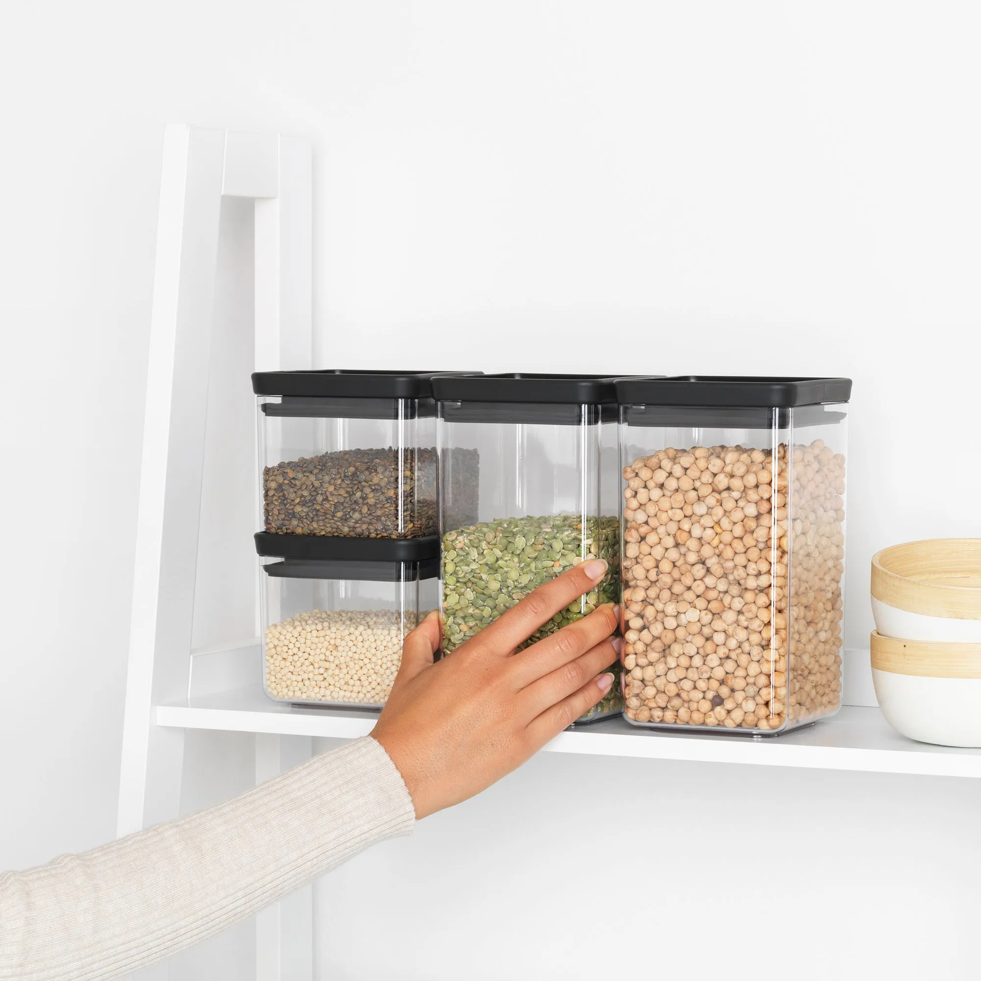 Brabantia Tasty  Stackable Canisters, 2x0.7 Litres & 2x1.6 Litres - Dark Grey