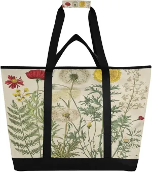 Bracken Dandelion Flower Reusable Insulated Lunchbox Cooler Bag, Leakproof Kitchen Grocery Bag Collapsible Portable Cooler Tote Bag for Picnic, Camping, Office, Travel