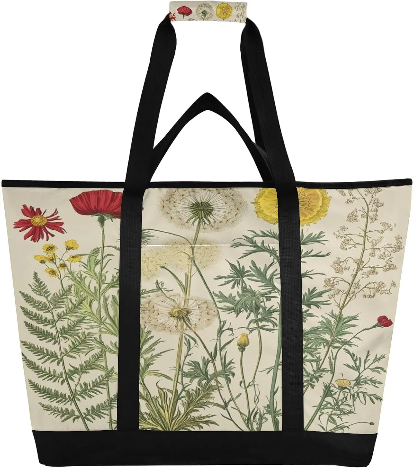 Bracken Dandelion Flower Reusable Insulated Lunchbox Cooler Bag, Leakproof Kitchen Grocery Bag Collapsible Portable Cooler Tote Bag for Picnic, Camping, Office, Travel