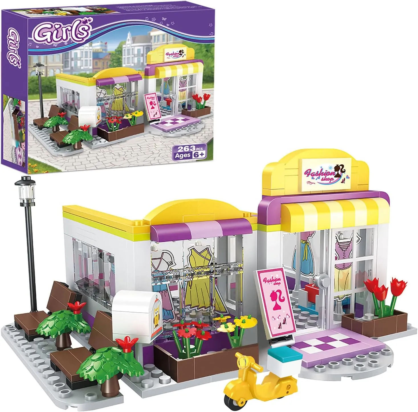 BRICK STORY Girls Friends Fashion Clothing Store Building Sets 263 PCS Shop House Building Kit Creative Shopping Role Play Building Toys Christmas Birthday Gift for Kids Aged 6-12
