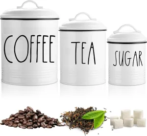 Brighter Barns Large Coffee Tea Sugar Canister Set Farmhouse Coffee Container Set - Large Airtight Food Storage Containers with Lids - Farmhouse Kitchen Decor - Coffee Station Decor & Accessories