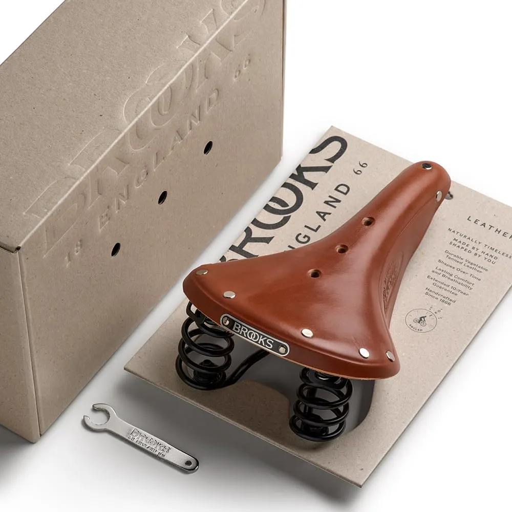 Brooks England Flyer, Touring Leather Bike Saddle with Suspension Springs