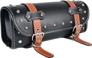 Brown PVC Faux Leather Universal Motorcycle Tool Bag | Fork & Handlebar Bag | Sissy Bar Storage | Black