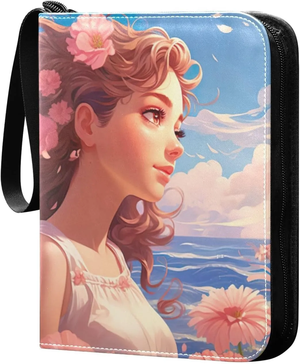 Burbuja Flower Girl Painting Card Binder, 4 Pockets Trading Card Binder, Portable Card Albums Fits 400 Cards with 50 Removable Sleeves for Sport Cards Game Cards
