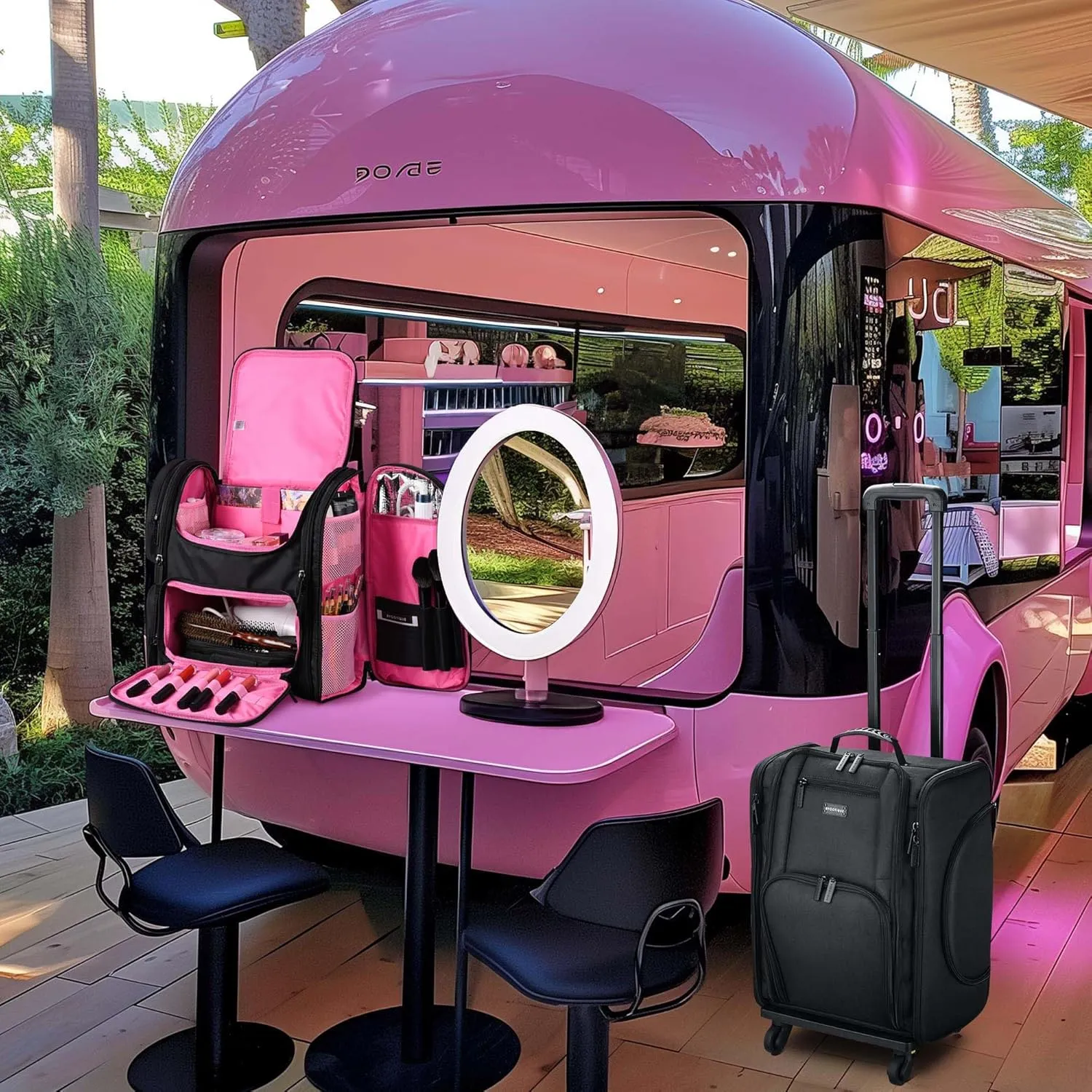 BYOOTIQUE 2in1 Soft Sided Rolling Makeup Train Case with Makeup Backpack Kit Cosmetic Organizer Carry on Travel Trolley with Heat Isolation Side Pocket 7 Toiletry Bags for Makeup Artist Manicurist