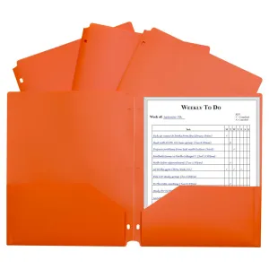 C-Line Products Two-Pocket Heavyweight Poly Portfolio Folder, Three-Hole Punch, Orange