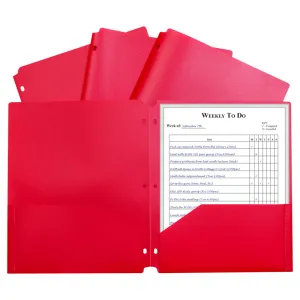 C-Line Products Two-Pocket Heavyweight Poly Portfolio Folder, Three-Hole Punch, Red