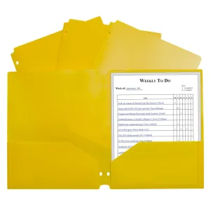 C-Line Products Two-Pocket Heavyweight Poly Portfolio Folder, Three-Hole Punch, Yellow