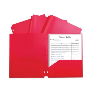 C-Line® Two-Pocket Heavyweight Poly Portfolio Folder, 3-Hole Punch, 11 x 8.5, Red, 25/Box