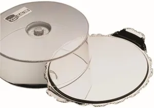Cake plate Barok, 2-parts, cake plate with baroque rim   cover, extra stable, cake plate, stainless steel cake plate, serving plate, 31,5 x 37,5 cm, cover with 10 cm height