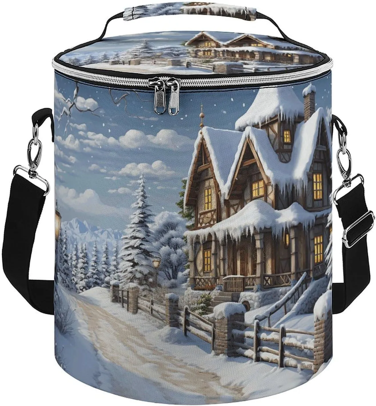 Camping Cooler Bag, Christmas Winter Happy Scene Print Portable Ice Pack Outdoor Cooler Bag Picnic Cooler Bag Foldable Cooler Bag, style