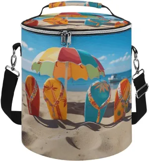 Camping Cooler Bag, Colorful Flip Flops Beach Ball Print Portable Ice Pack Outdoor Cooler Bag Picnic Cooler Bag Foldable Cooler Bag, style