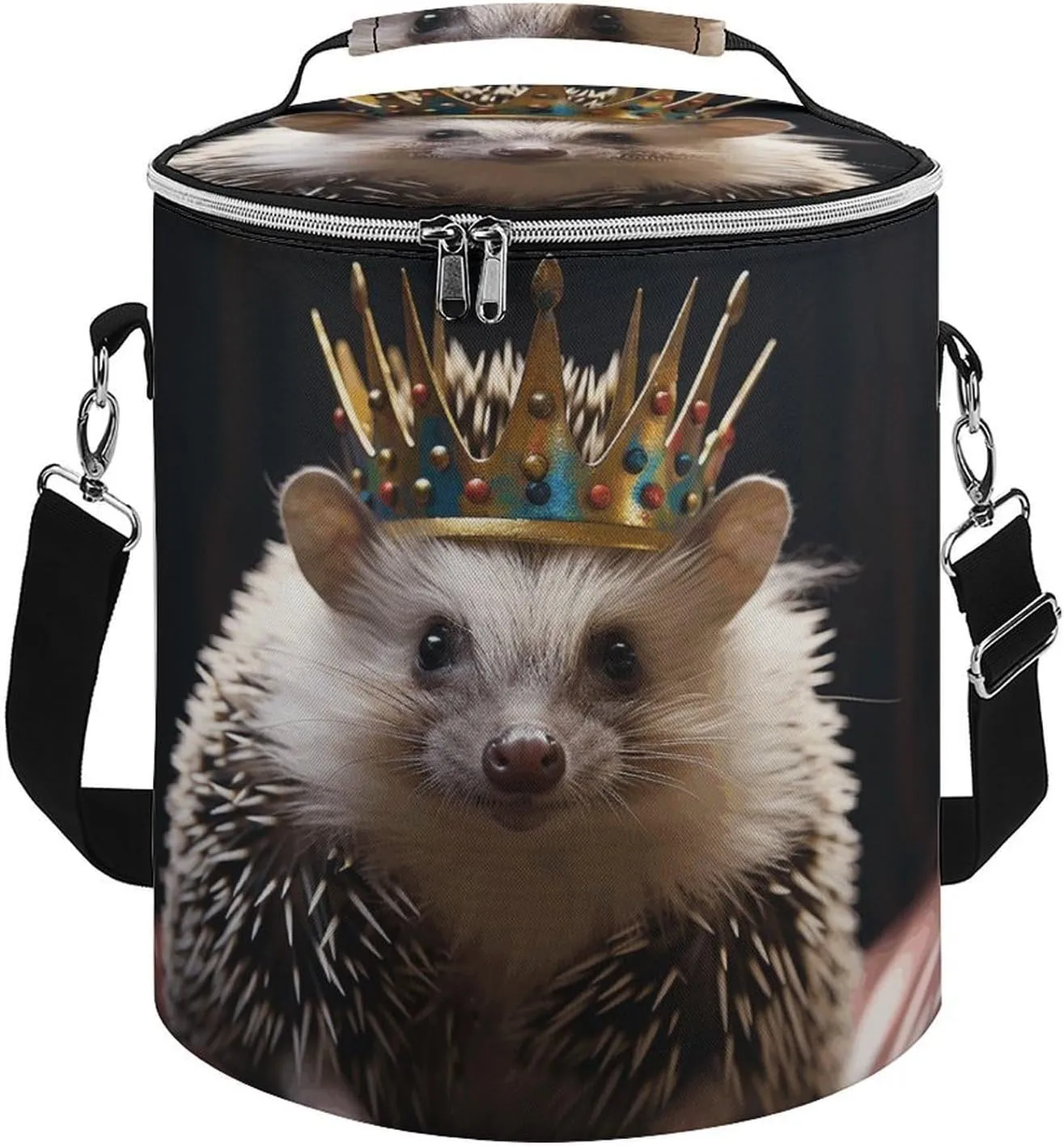 Camping Cooler Bag, Crown with Hedgehog Print Portable Ice Pack Outdoor Cooler Bag Picnic Cooler Bag Foldable Cooler Bag, style