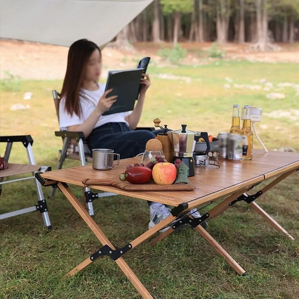 Camping Table, Outdoor Portable Folding Camping Table with Aluminum Roll Up Tabletop and Carrying Bags for Picnic, Cooking, Camping, Beach(C)