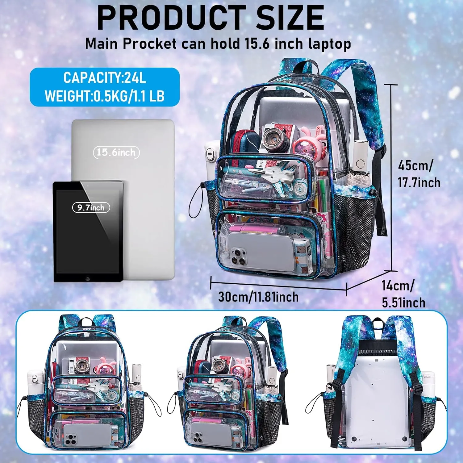 CAMTOP Clear Backpack Heavy Duty Transparent Bag See Through BookBag for Student School Work Festival Sport Travel