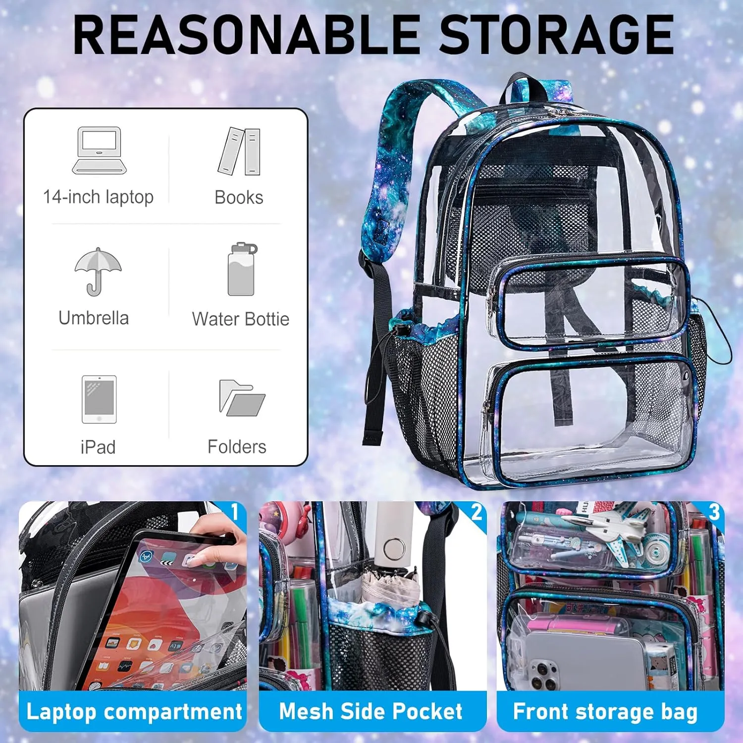 CAMTOP Clear Backpack Heavy Duty Transparent Bag See Through BookBag for Student School Work Festival Sport Travel