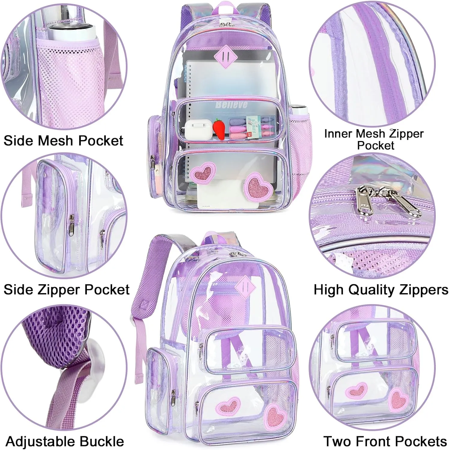CAMTOP Clear Backpack Heavy Duty Transparent Bag See Through BookBag for Student School Work Festival Sport Travel