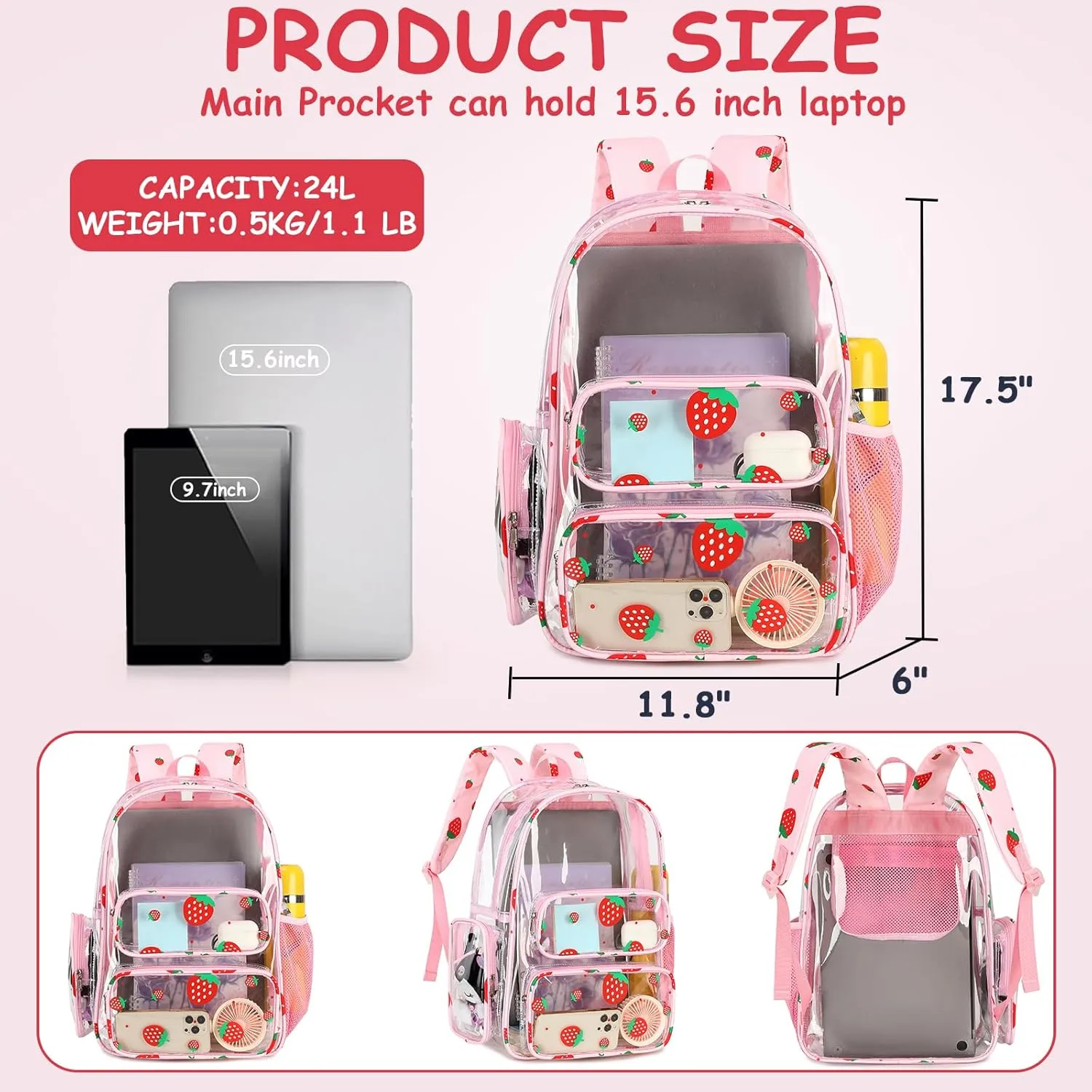 CAMTOP Clear Backpack Heavy Duty Transparent Bag See Through BookBag for Student School Work Festival Sport Travel