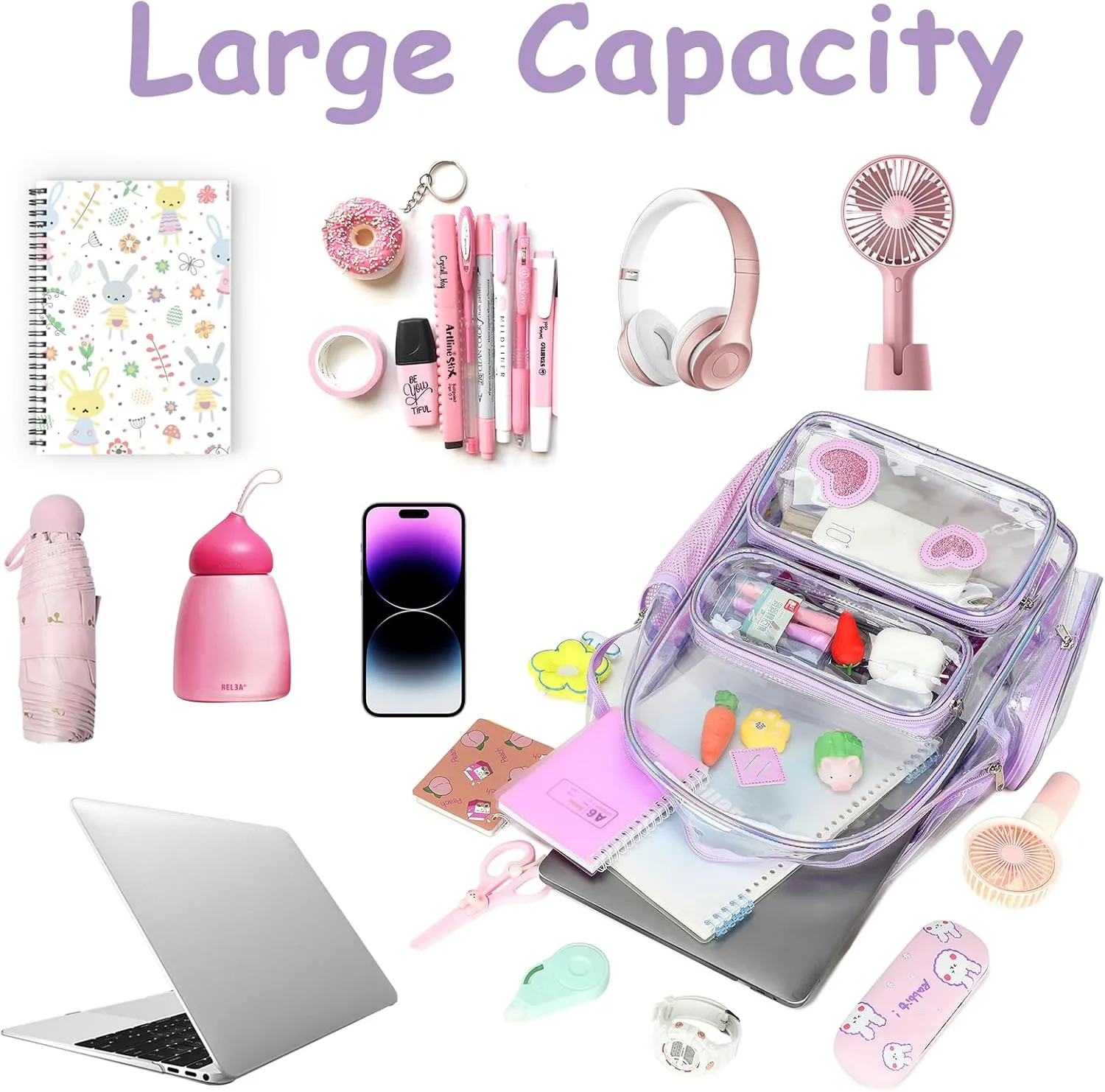 CAMTOP Clear Backpack Heavy Duty Transparent Bag See Through BookBag for Student School Work Festival Sport Travel