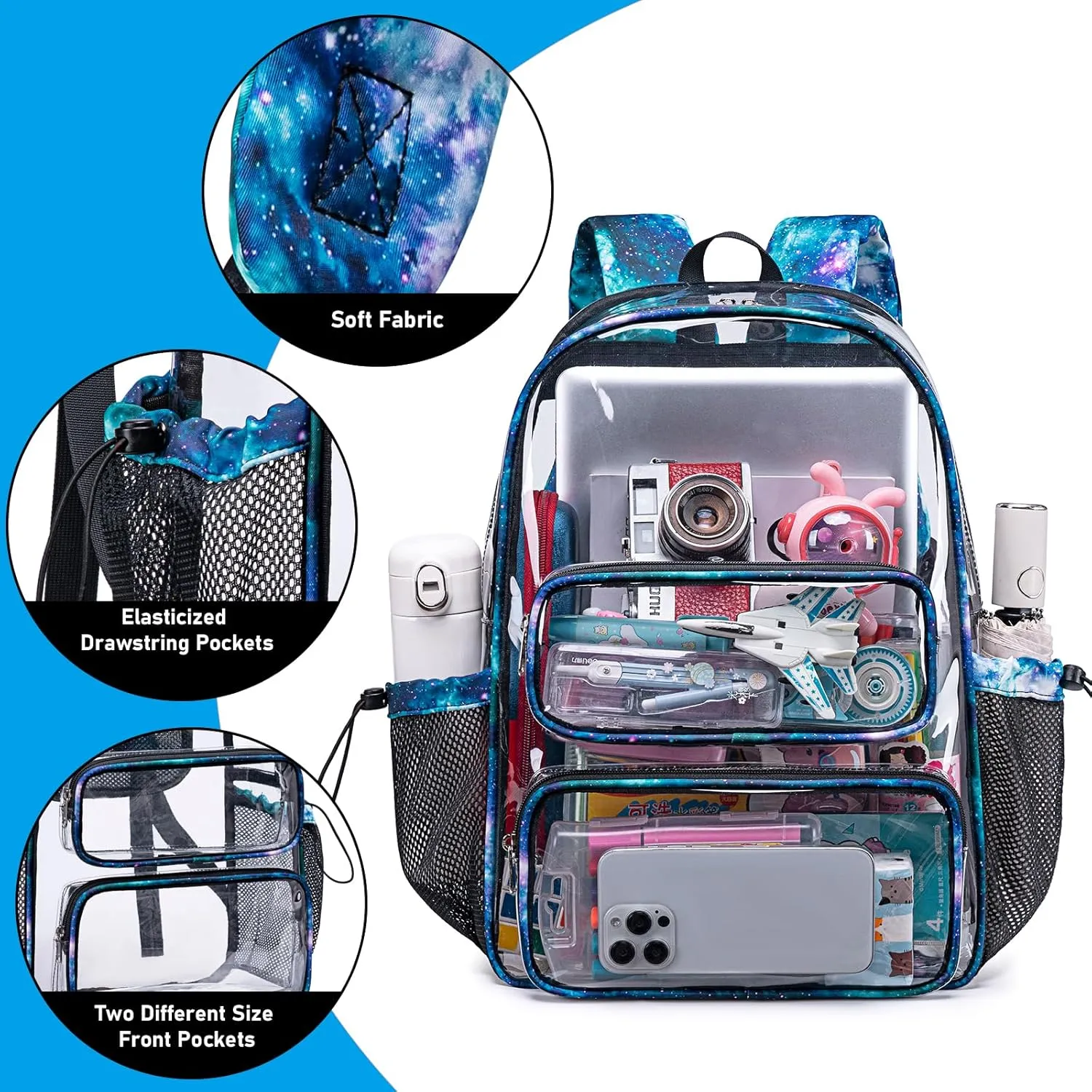 CAMTOP Clear Backpack Heavy Duty Transparent Bag See Through BookBag for Student School Work Festival Sport Travel