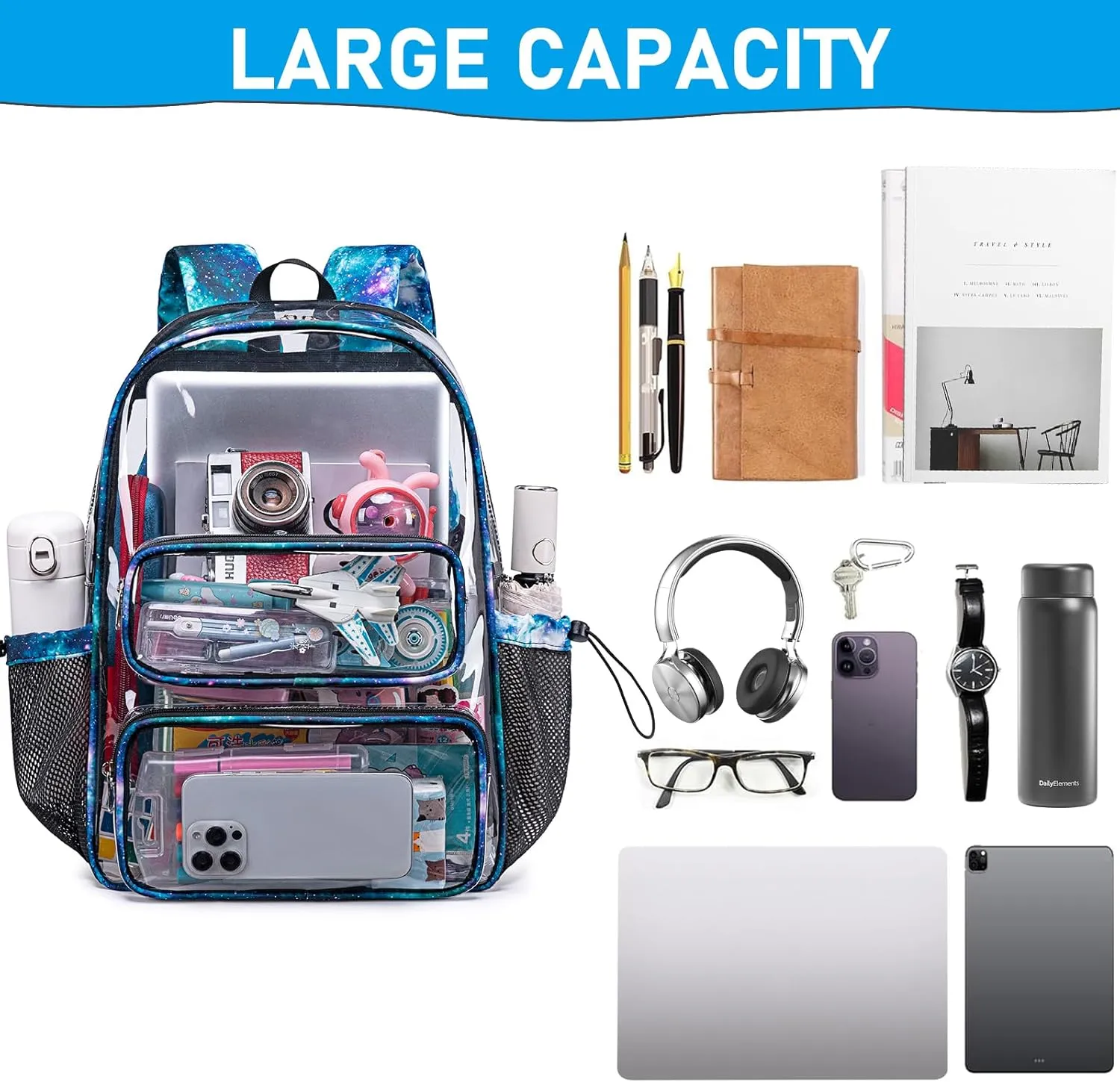 CAMTOP Clear Backpack Heavy Duty Transparent Bag See Through BookBag for Student School Work Festival Sport Travel