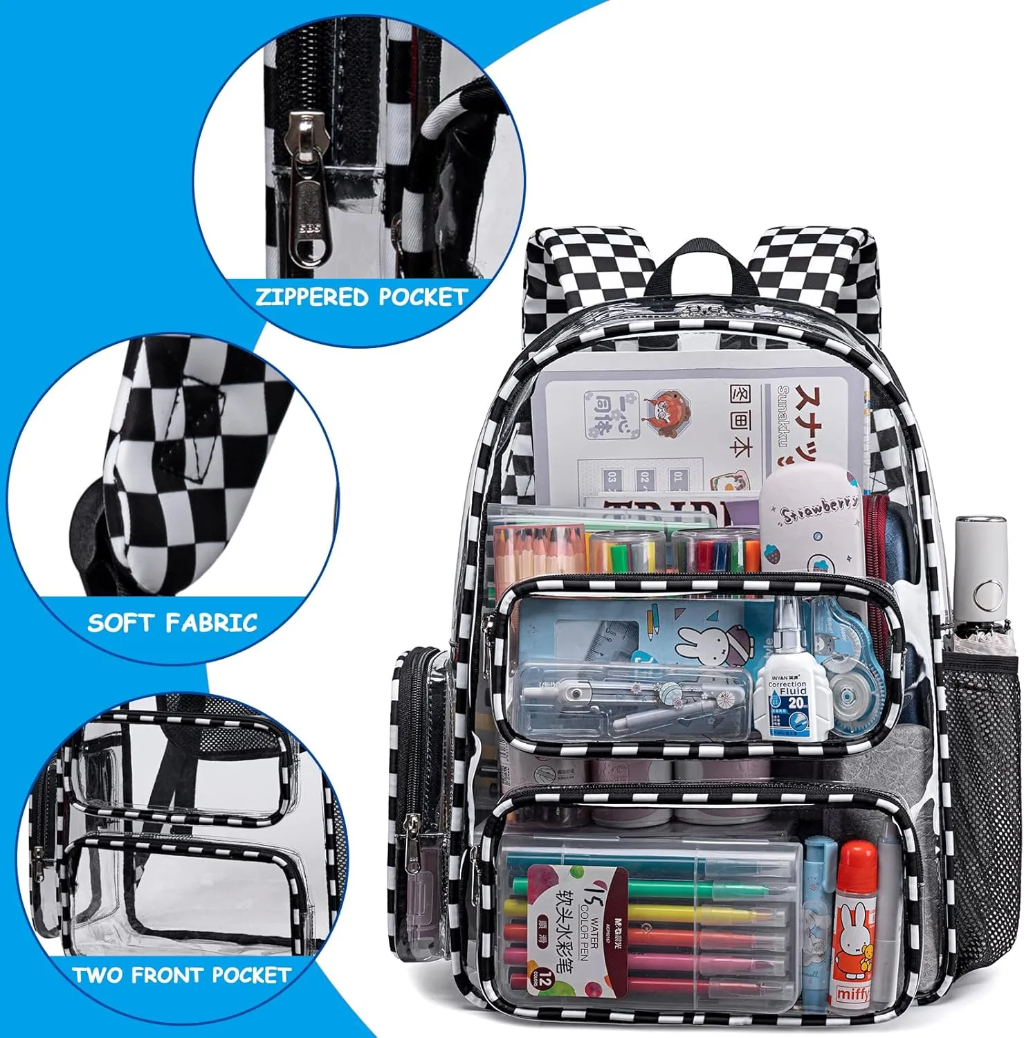 CAMTOP Clear Backpack Heavy Duty Transparent Bag See Through BookBag for Student School Work Festival Sport Travel