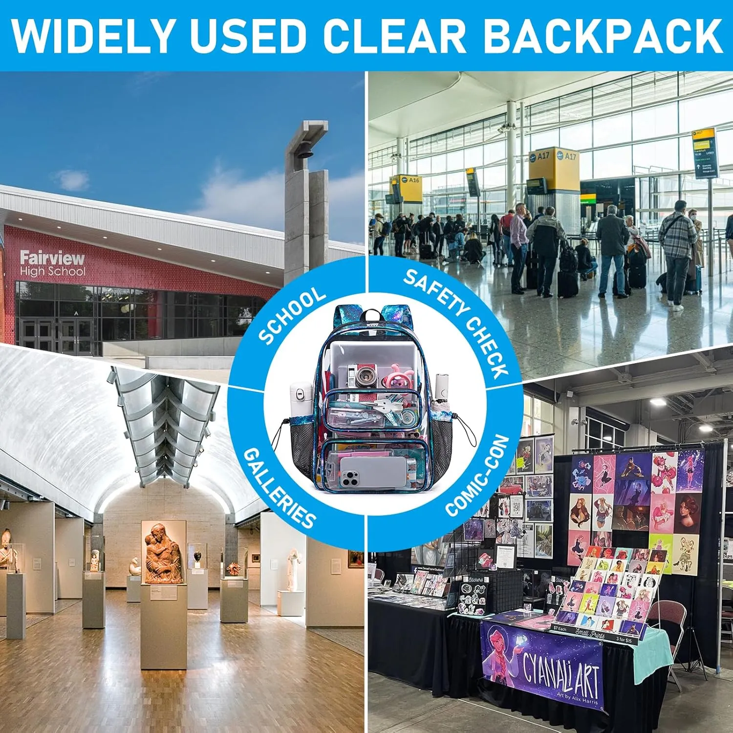 CAMTOP Clear Backpack Heavy Duty Transparent Bag See Through BookBag for Student School Work Festival Sport Travel