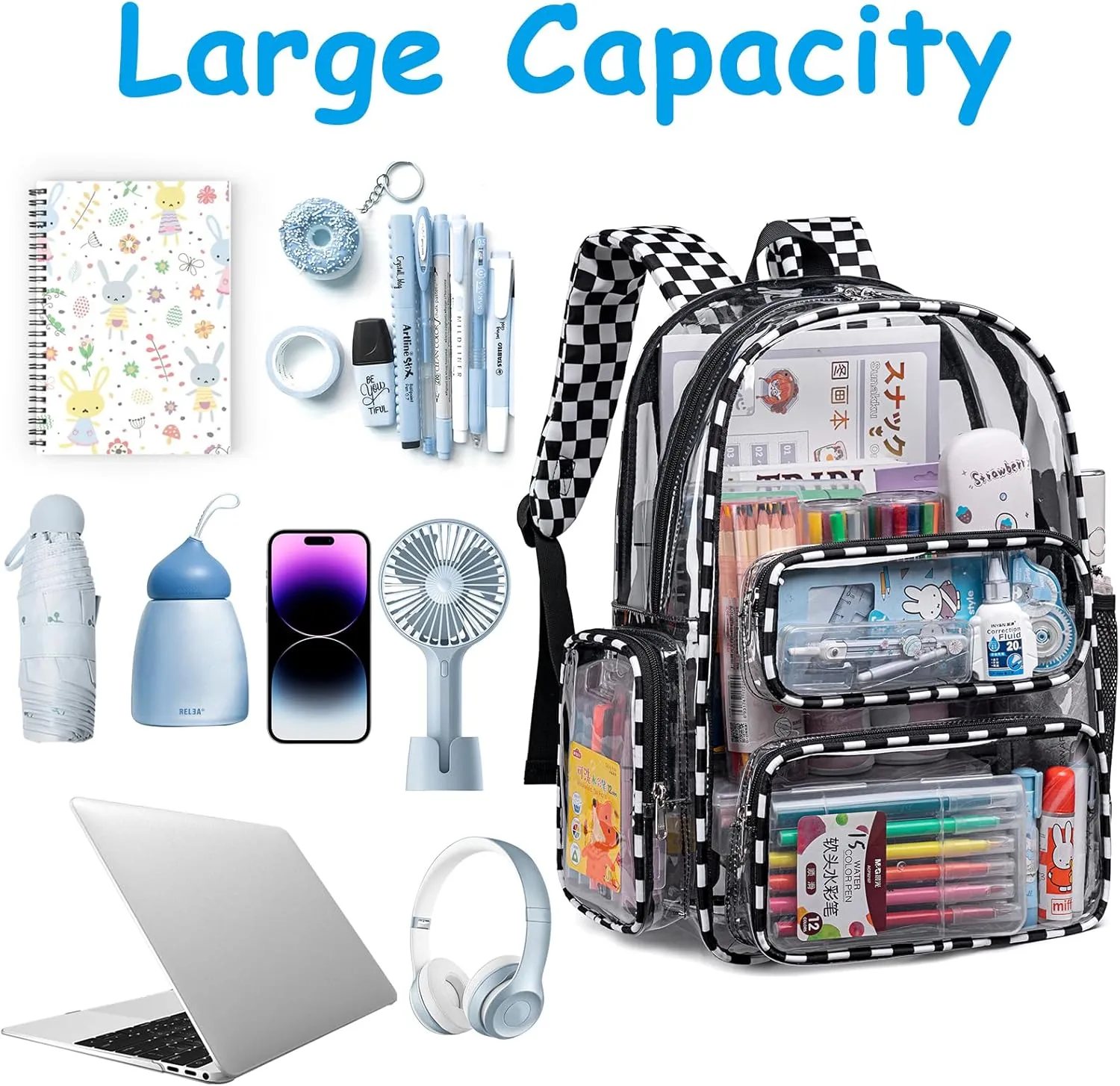 CAMTOP Clear Backpack Heavy Duty Transparent Bag See Through BookBag for Student School Work Festival Sport Travel