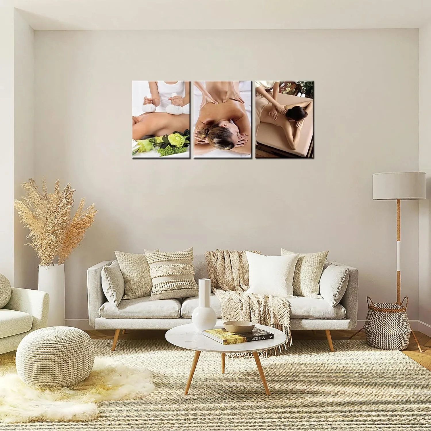 Canvas Prints Spa Still Life Wall Art Herbal Bags Massage Wall Decor Relaxation Body Treatment Beauty Salon Picture Poster Painting for Bathroom Home Decoration Framed Ready to Hang(60''Wx28''H)
