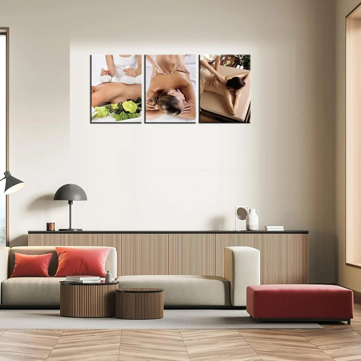 Canvas Prints Spa Still Life Wall Art Herbal Bags Massage Wall Decor Relaxation Body Treatment Beauty Salon Picture Poster Painting for Bathroom Home Decoration Framed Ready to Hang(60''Wx28''H)