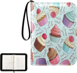 Card Binder 400 Pockets Trading Card Binder Holder with 50 Removable Sleeves,Card Binder Album with Zipper Portable Card Folder for Baseball Football Games Sports Cards,Colorful Cream Cupcake
