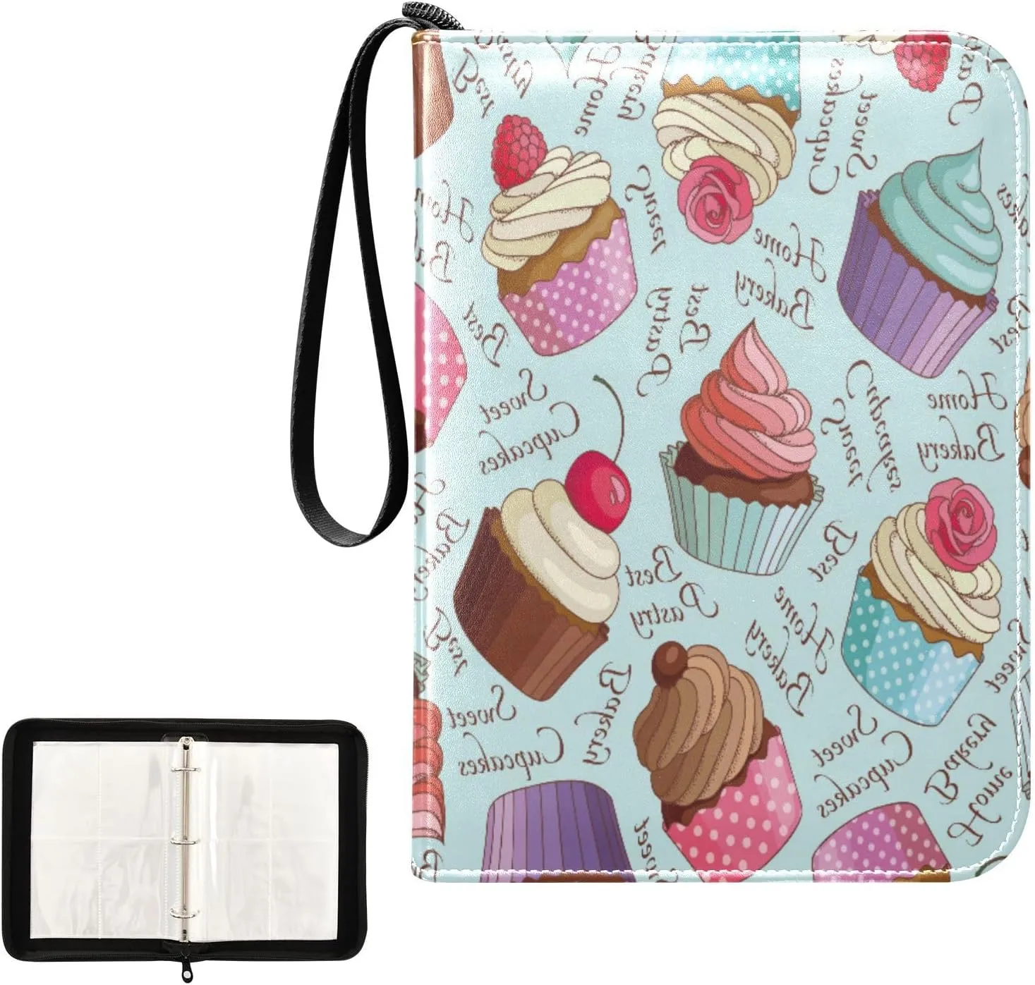 Card Binder 400 Pockets Trading Card Binder Holder with 50 Removable Sleeves,Card Binder Album with Zipper Portable Card Folder for Baseball Football Games Sports Cards,Colorful Cream Cupcake