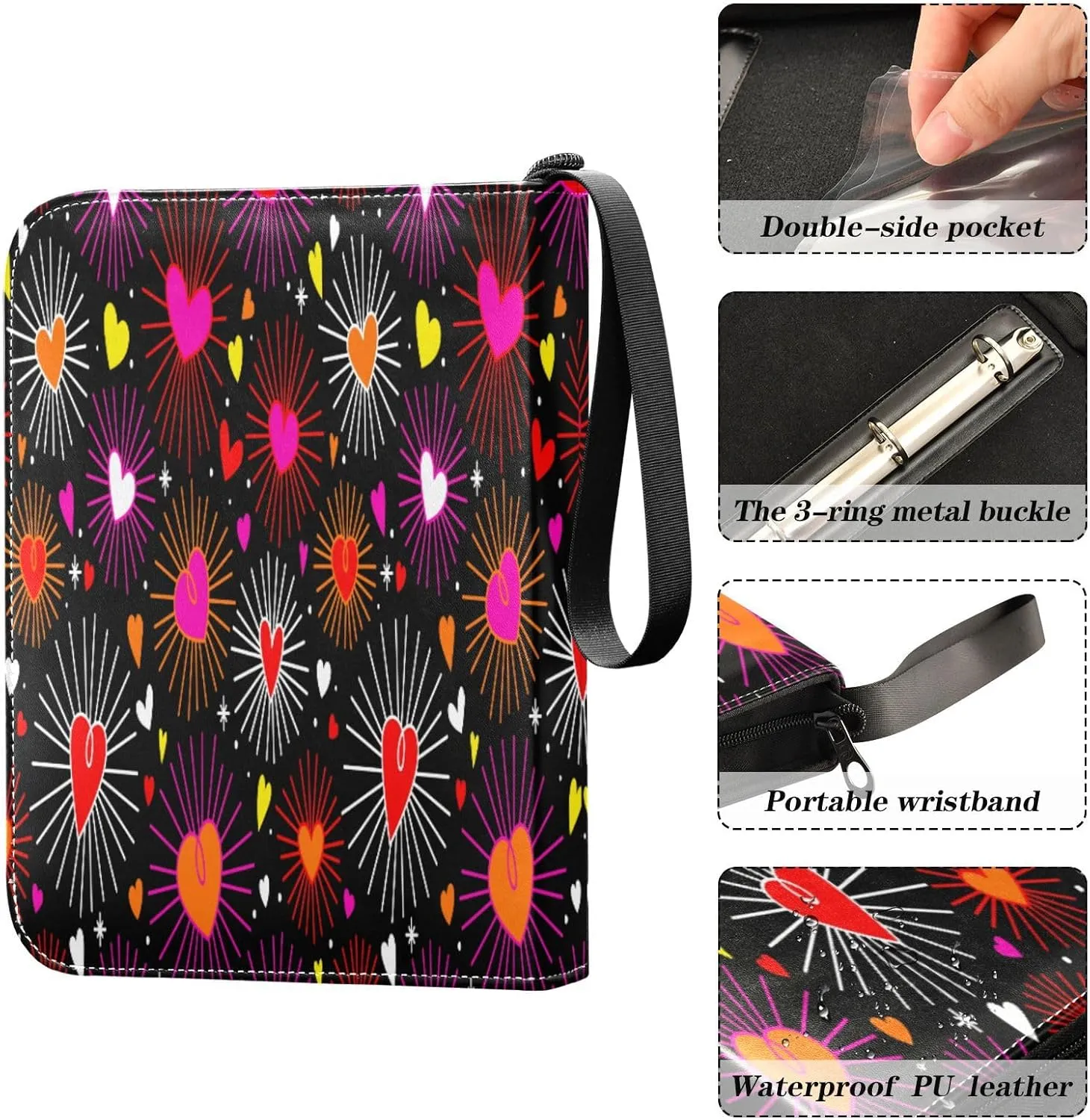 Card Binder 400 Pockets Trading Card Binder Holder with 50 Removable Sleeves,Card Binder Album with Zipper Portable Card Folder for Baseball Football Games Sports Cards,Colorful Heart
