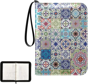 Card Binder 400 Pockets Trading Card Binder Holder with 50 Removable Sleeves,Card Binder Album with Zipper Portable Card Folder for Baseball Football Games Sports Cards,Colorful Morocco Style