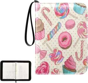 Card Binder 400 Pockets Trading Card Binder Holder with 50 Removable Sleeves,Card Binder Album with Zipper Portable Card Folder for Baseball Football Games Sports Cards,Colorful Sweet Lollipop