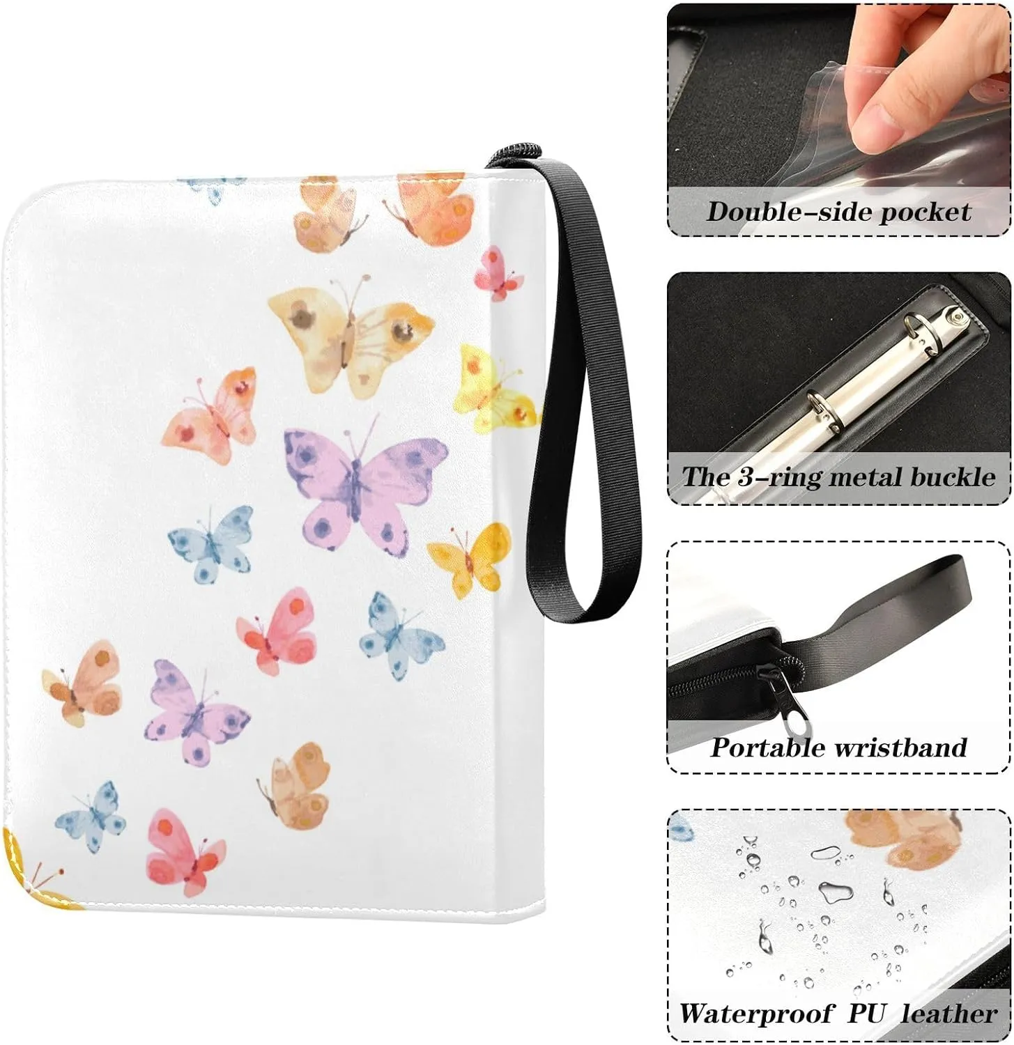 Card Binder 400 Pockets Trading Card Binder Holder with 50 Removable Sleeves,Card Binder Album with Zipper Portable Card Folder for Baseball Football Games Sports Cards,Flying Colorful Butterfl