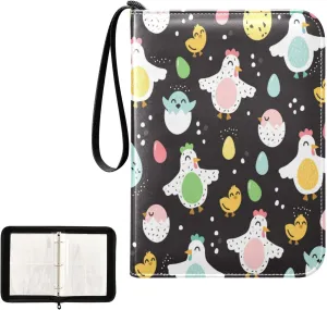 Card Binder 400 Pockets Trading Card Binder Holder with 50 Removable Sleeves,Card Binder Album with Zipper Portable Card Folder for Baseball Football Games Sports Cards,Funny Hens Colorful Eggs