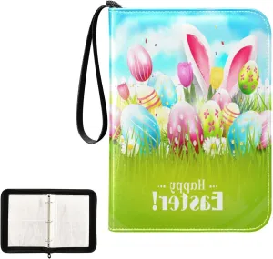 Card Binder 400 Pockets Trading Card Binder Holder with 50 Removable Sleeves,Card Binder Album with Zipper Portable Card Folder for Baseball Football Games Sports Cards,Happy Easter Colorful
